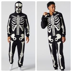 Funzie Men Black Glow in the dark Skeleton fleece Onesie size XL